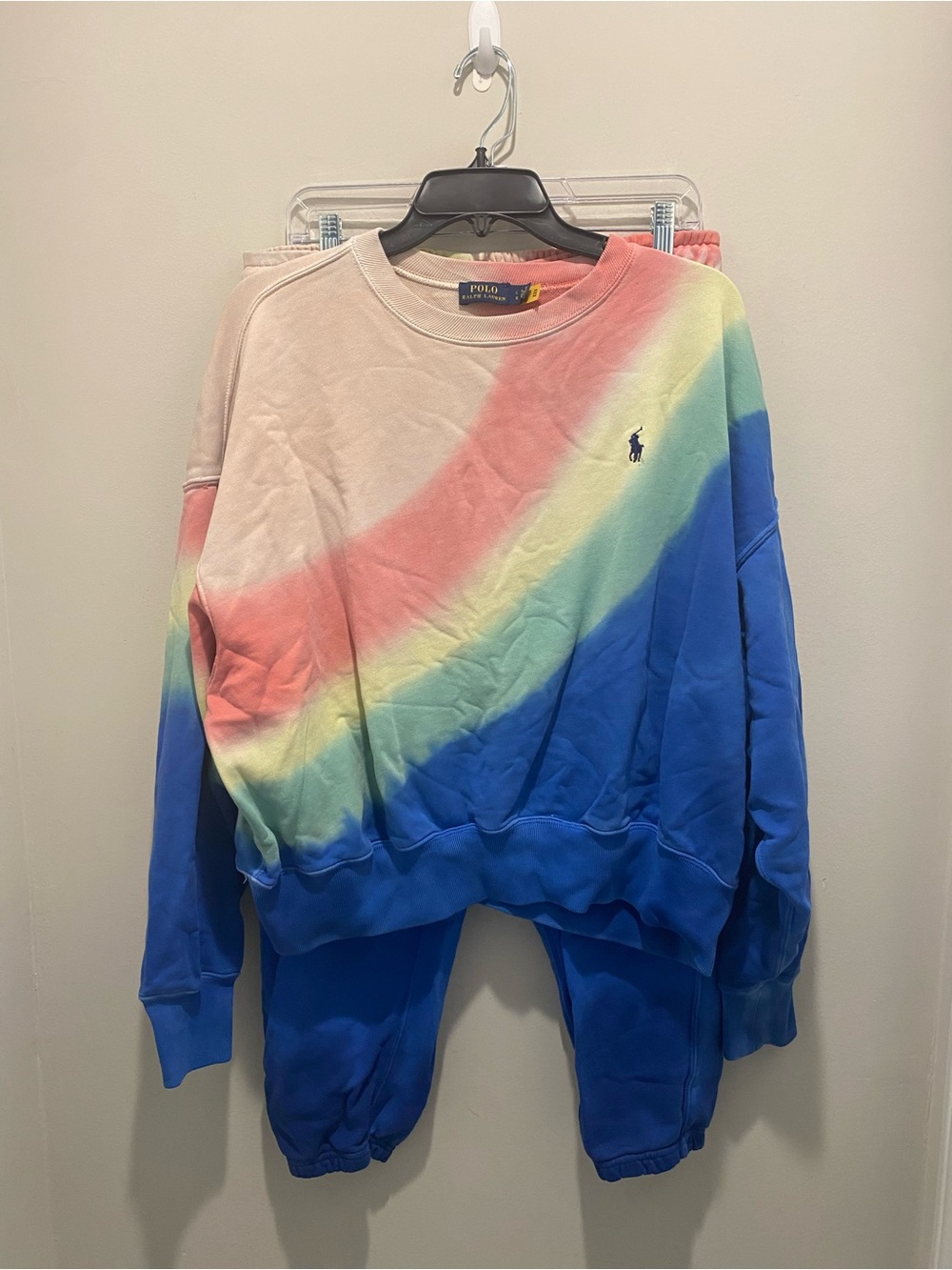 Polo by Ralph Lauren Tie-Dye Blue Rainbow Sweatshirt & Jogger Set Women’s Size L